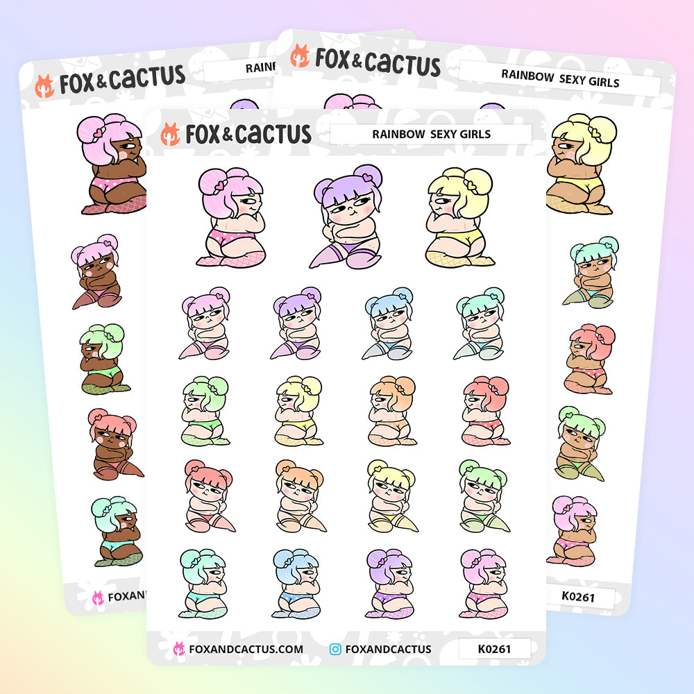 Rainbow Sexy Kawaii Girl Stickers – Fox and Cactus