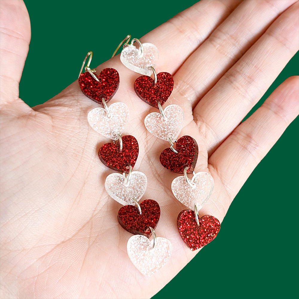 Candy Cane Heart Dangle Earrings