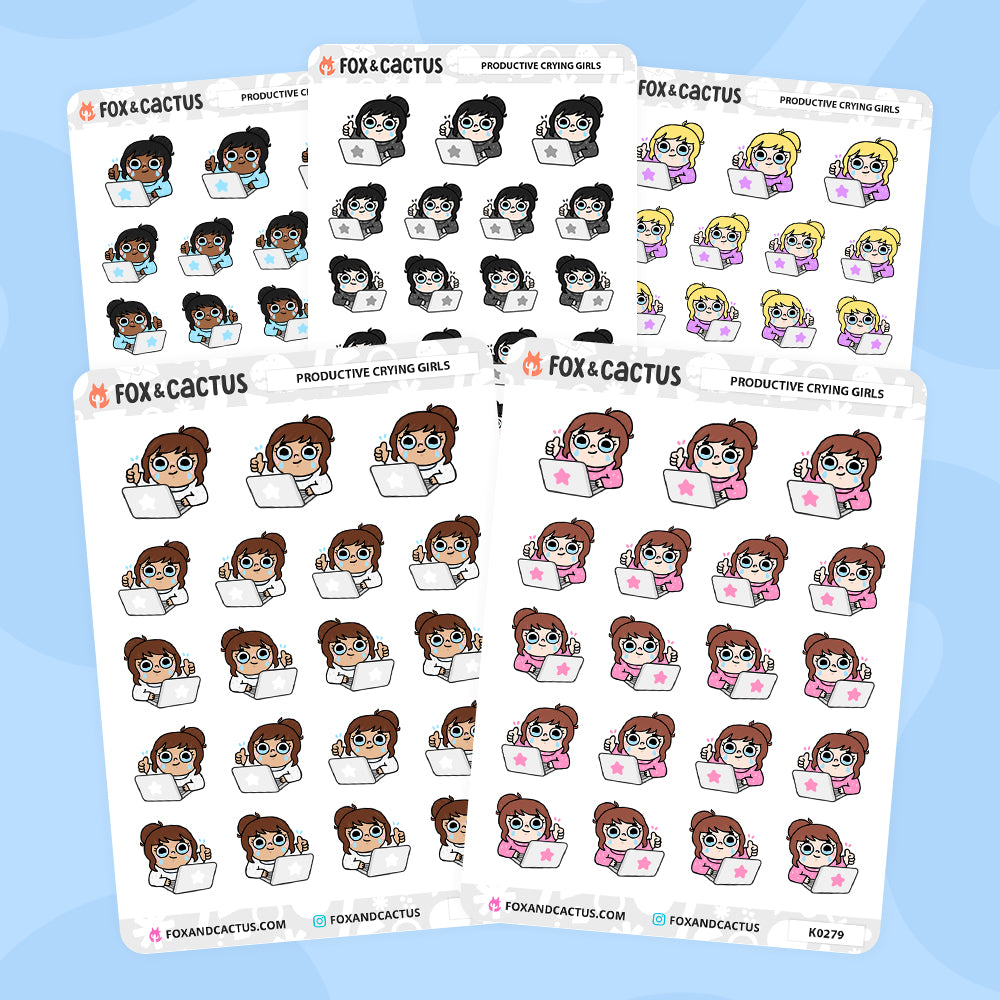 Productive Crying Kawaii Girl Stickers