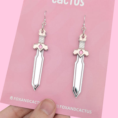 Pink Sword Dangle Earrings