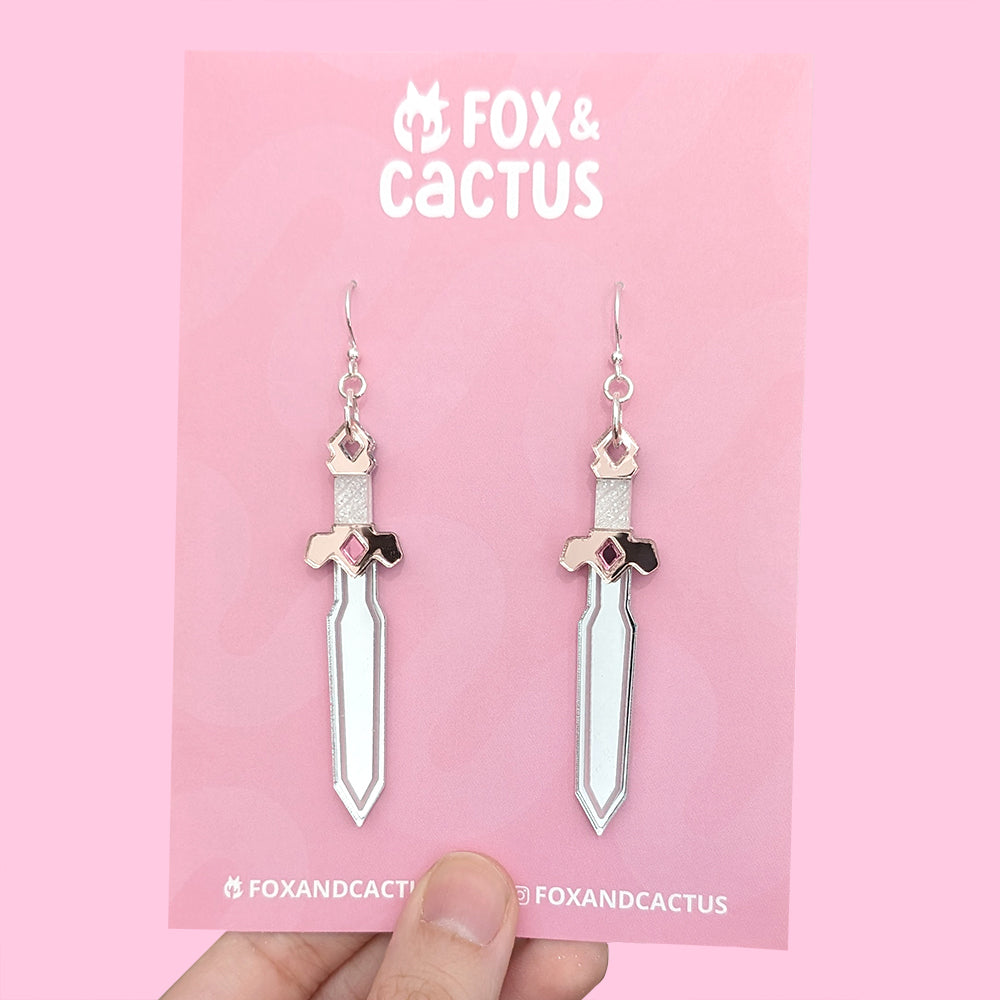 Pink Sword Dangle Earrings