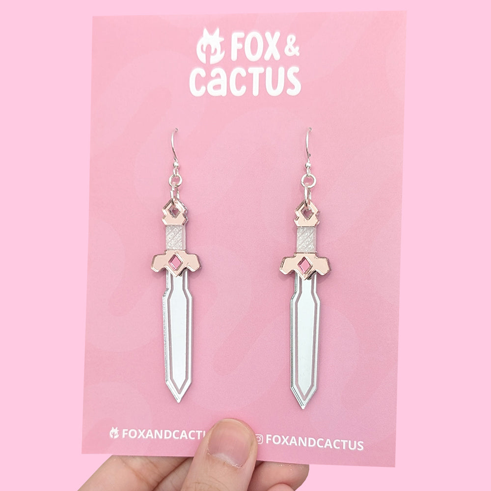 Pink Sword Dangle Earrings