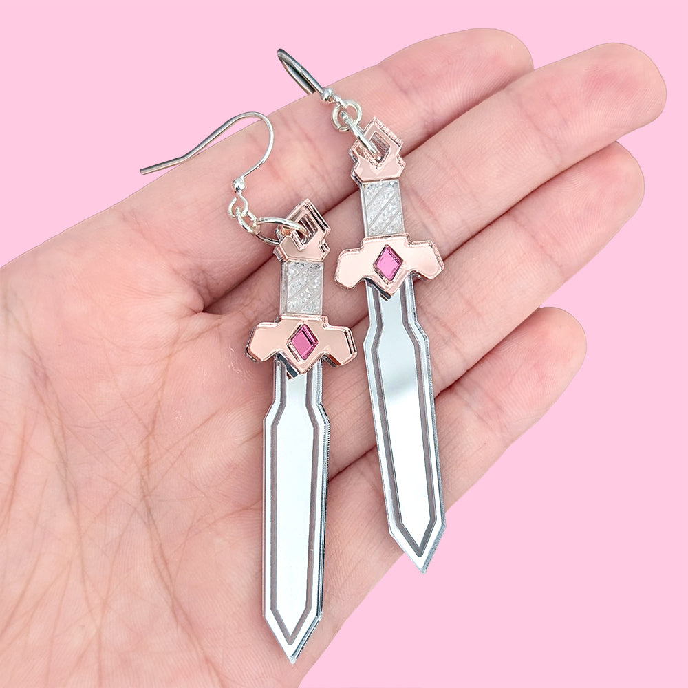 Pink Sword Dangle Earrings