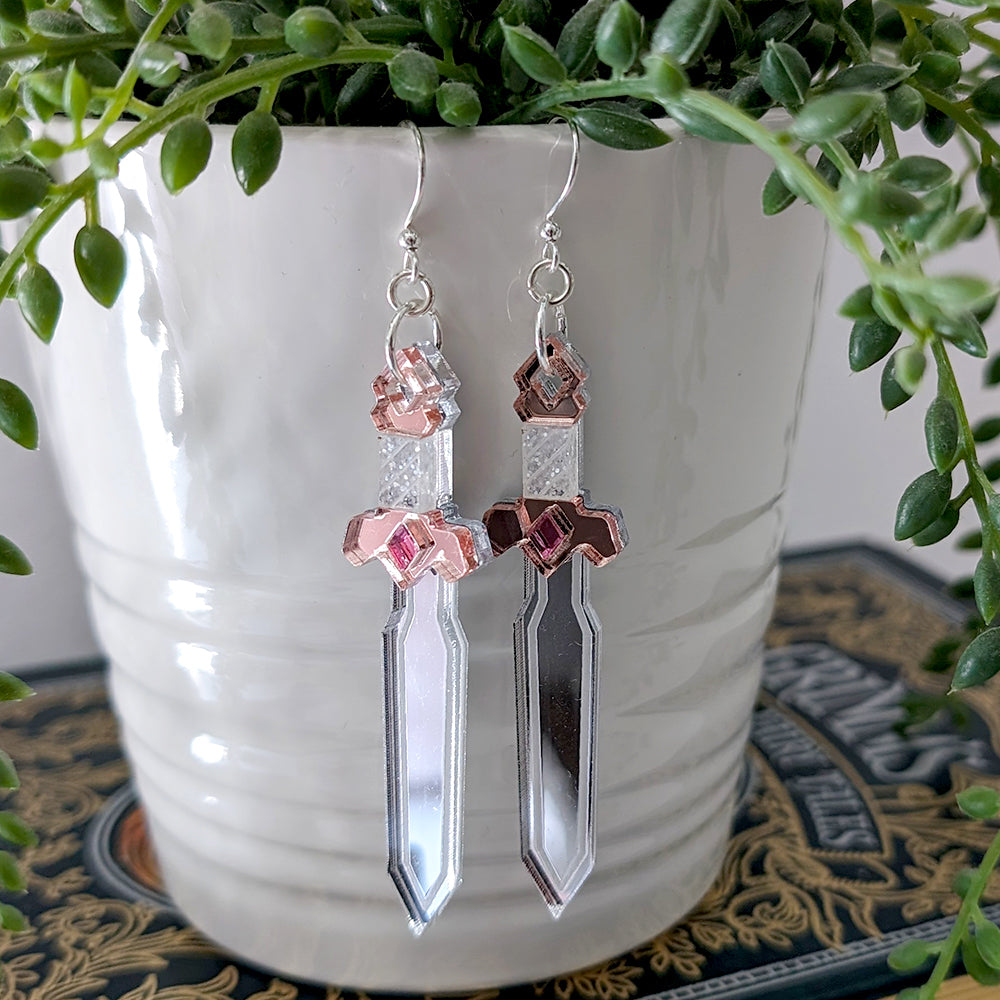 Pink Sword Dangle Earrings