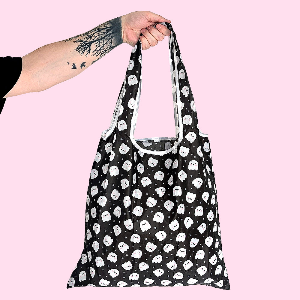 Ghosties (Black) Reusable Tote Bag