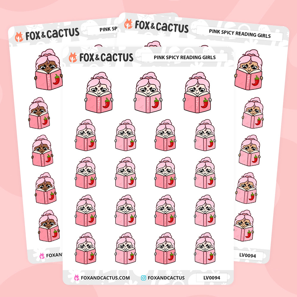 LIMITED Pink Spicy Reading Kawaii Girl Stickers