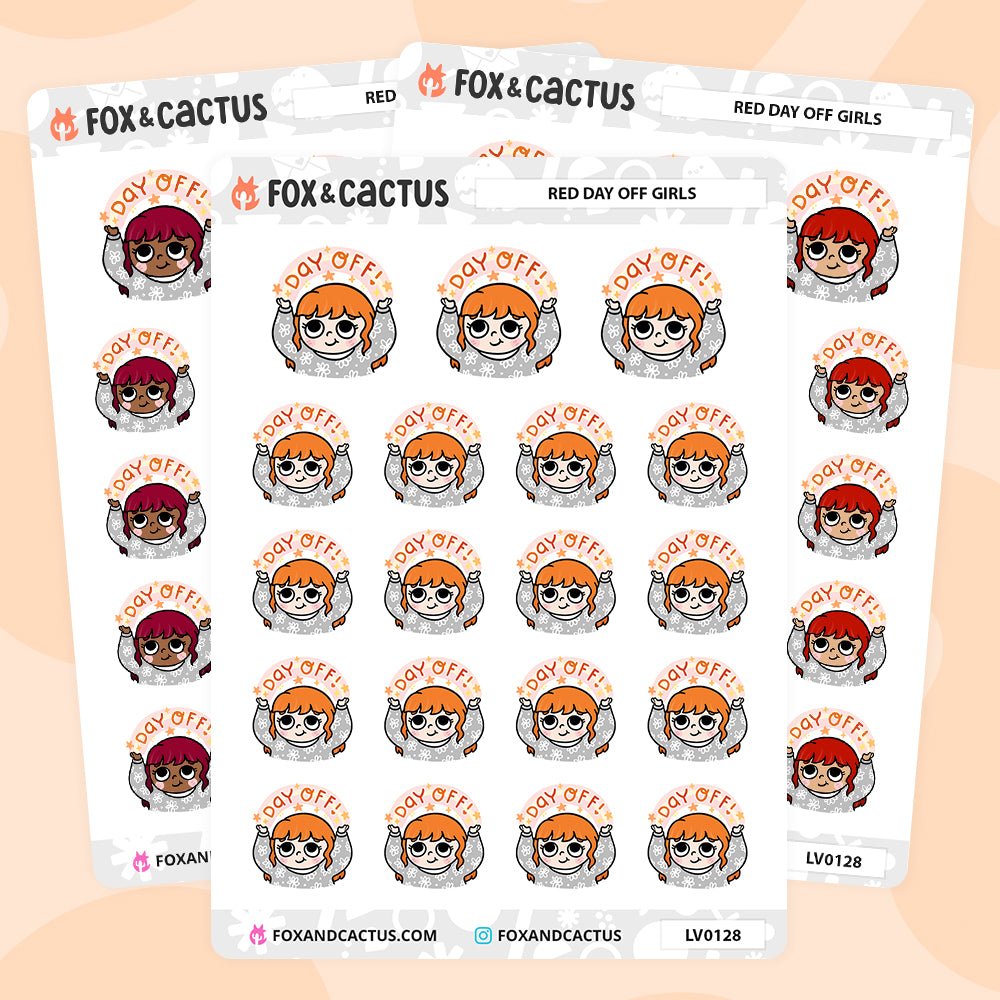 LIMITED Red Squad Day Off Kawaii Girl Stickers