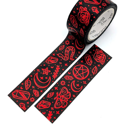 Witchy Vibes (Black) Washi Tape Set (Red Foil)