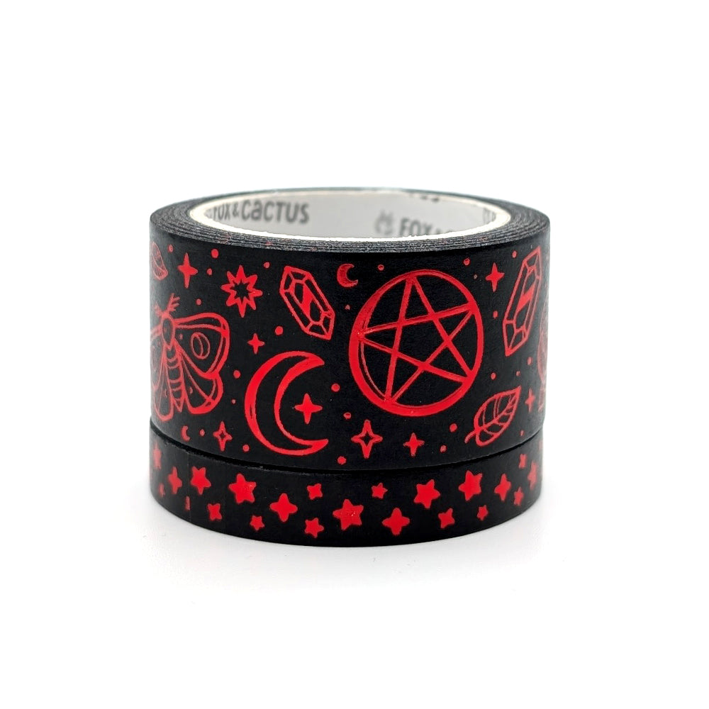 Witchy Vibes (Black) Washi Tape Set (Red Foil)